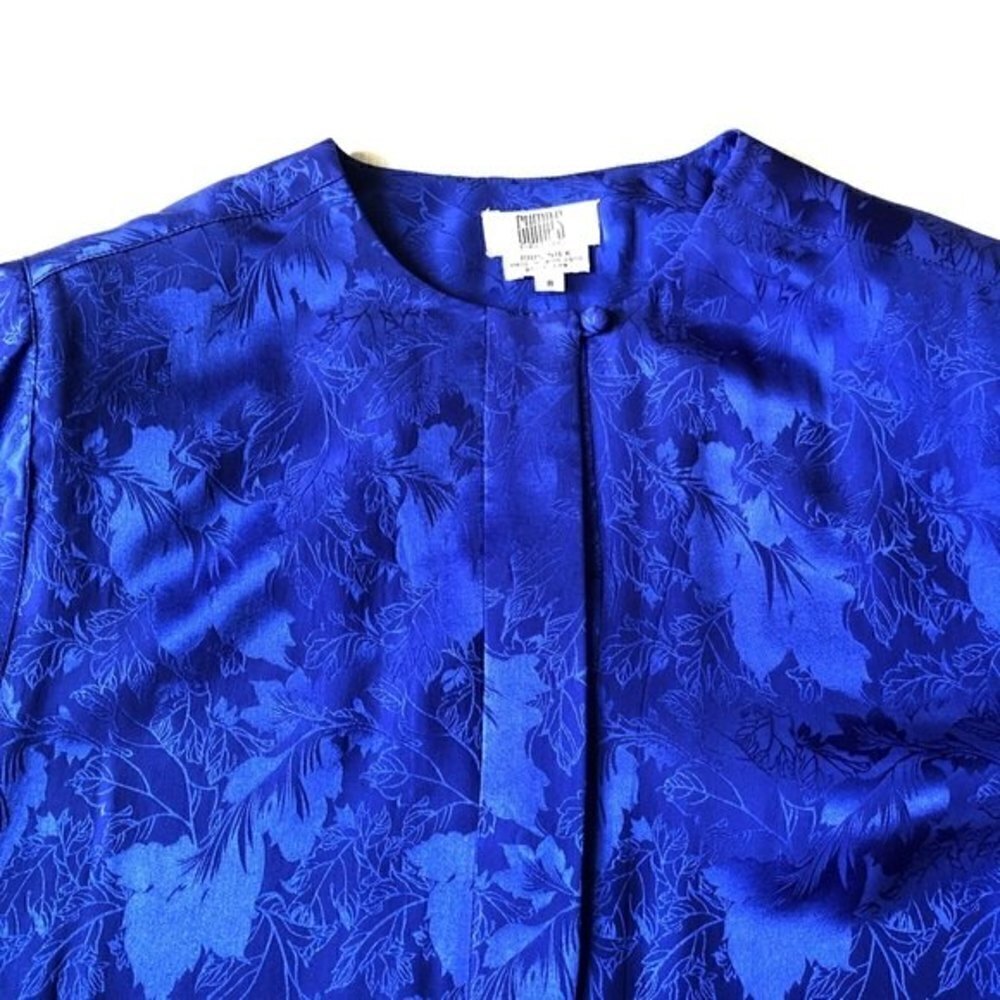Gumps Silk Dress Vintage 80s Blue Floral Shirtdress - Picture 8 of 15